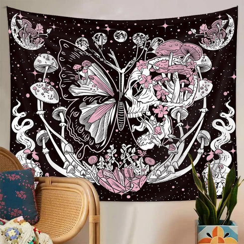 Romantic Rose Skeleton Butterfly Tapestry s Home Decor for Living Room Bedroom (51.2 x 59.1 inches)